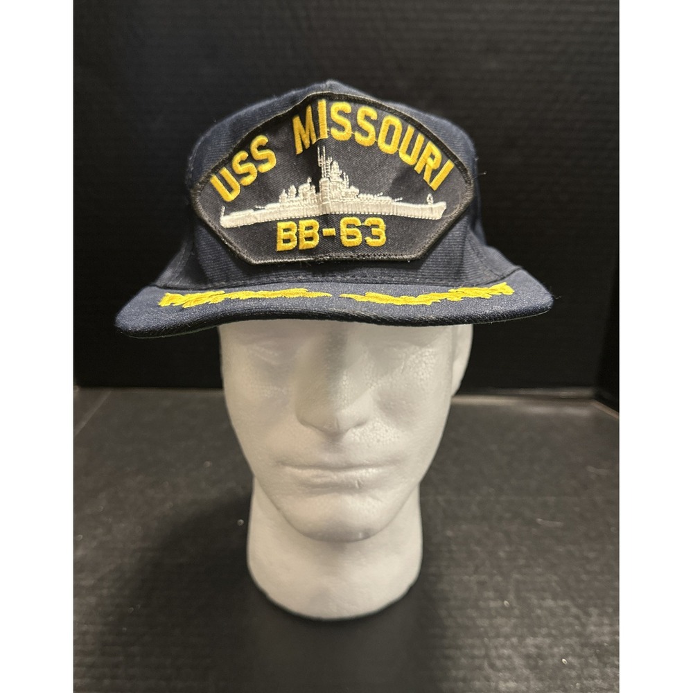 Vintage USS‎ Missouri BB 63 NAVY BATTLE Ship Patch Snapback Hat Made In USA